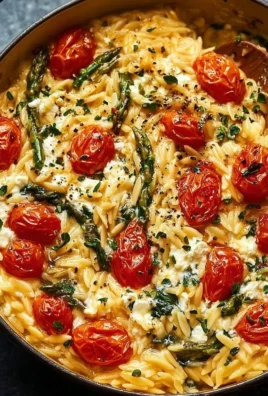 Baked feta orzo dish with herbs and vegetables