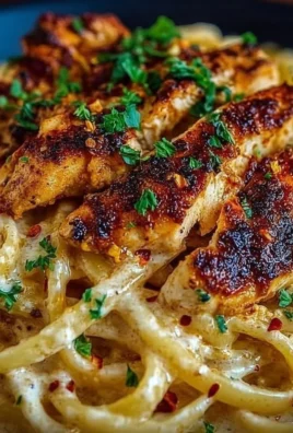 Cajun Chicken served with creamy Parmesan linguine pasta in a bowl