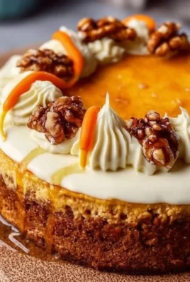 Delicious carrot cake cheesecake with cream cheese frosting and carrot decorations