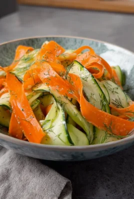 Freshly prepared Carrot & Cucumber Ribbon Salad with colorful vegetable ribbons