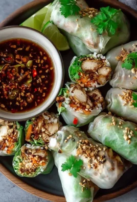 Crispy Chicken Spring Rolls served with dipping sauce on a plate