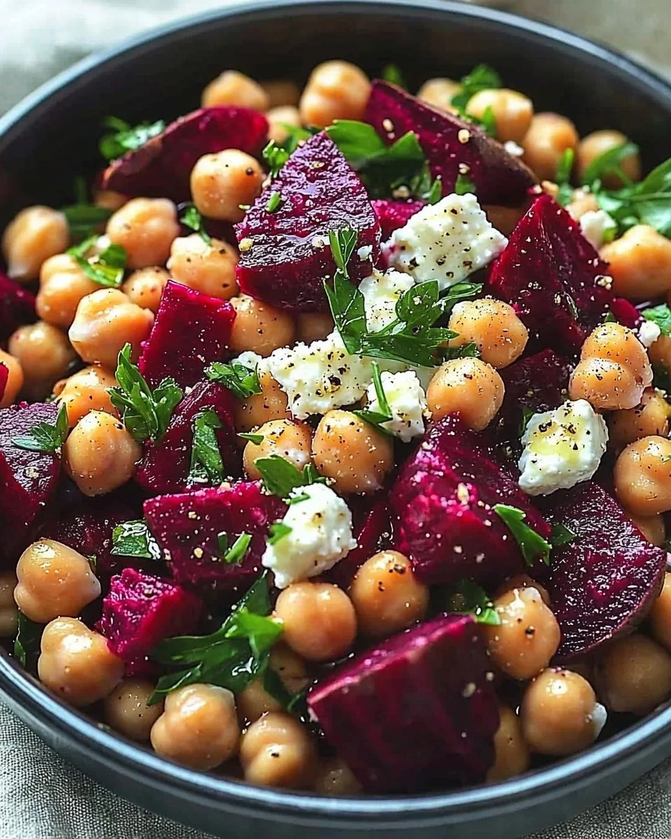 Chickpea Salad with Beet and Feta, a nutritious and colorful dish