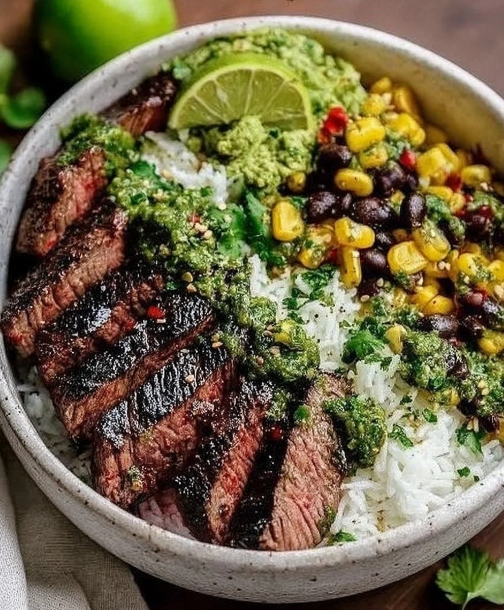 Cilantro Lime Steak Bowl with fresh ingredients and juicy steak