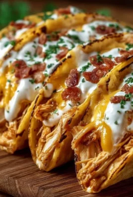 Creamy cheddar ranch chicken tacos topped with fresh ingredients