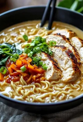 Bowl of creamy garlic chicken ramen with herbs and toppings