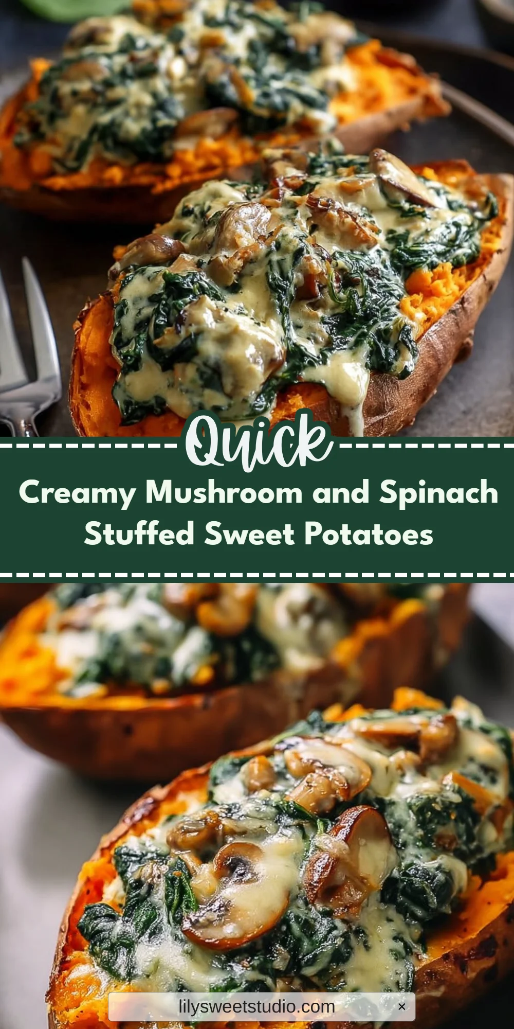 Creamy Mushroom and Spinach Stuffed Sweet Potatoes