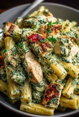 Delicious creamy pesto chicken pasta served on a plate with fresh basil.