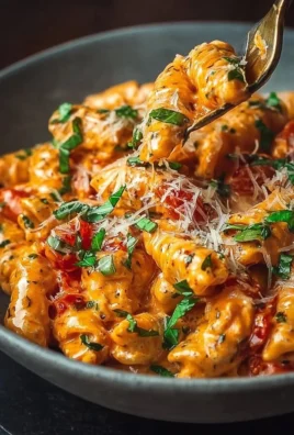 Creamy tomato garlic pasta dish topped with fresh basil