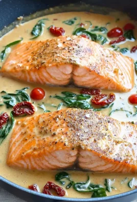 Delicious creamy Tuscan salmon served with vegetables and herbs