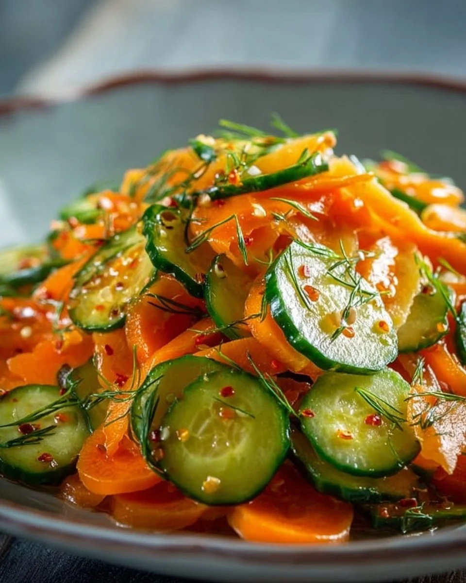 Vibrant cucumber carrot salad with crunchy textures and fresh ingredients.