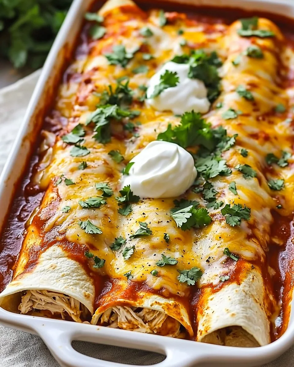 Delicious chicken enchiladas served with cheese and salsa