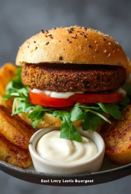 Easy 6-Ingredient Lentil Burgers on a plate with fresh toppings