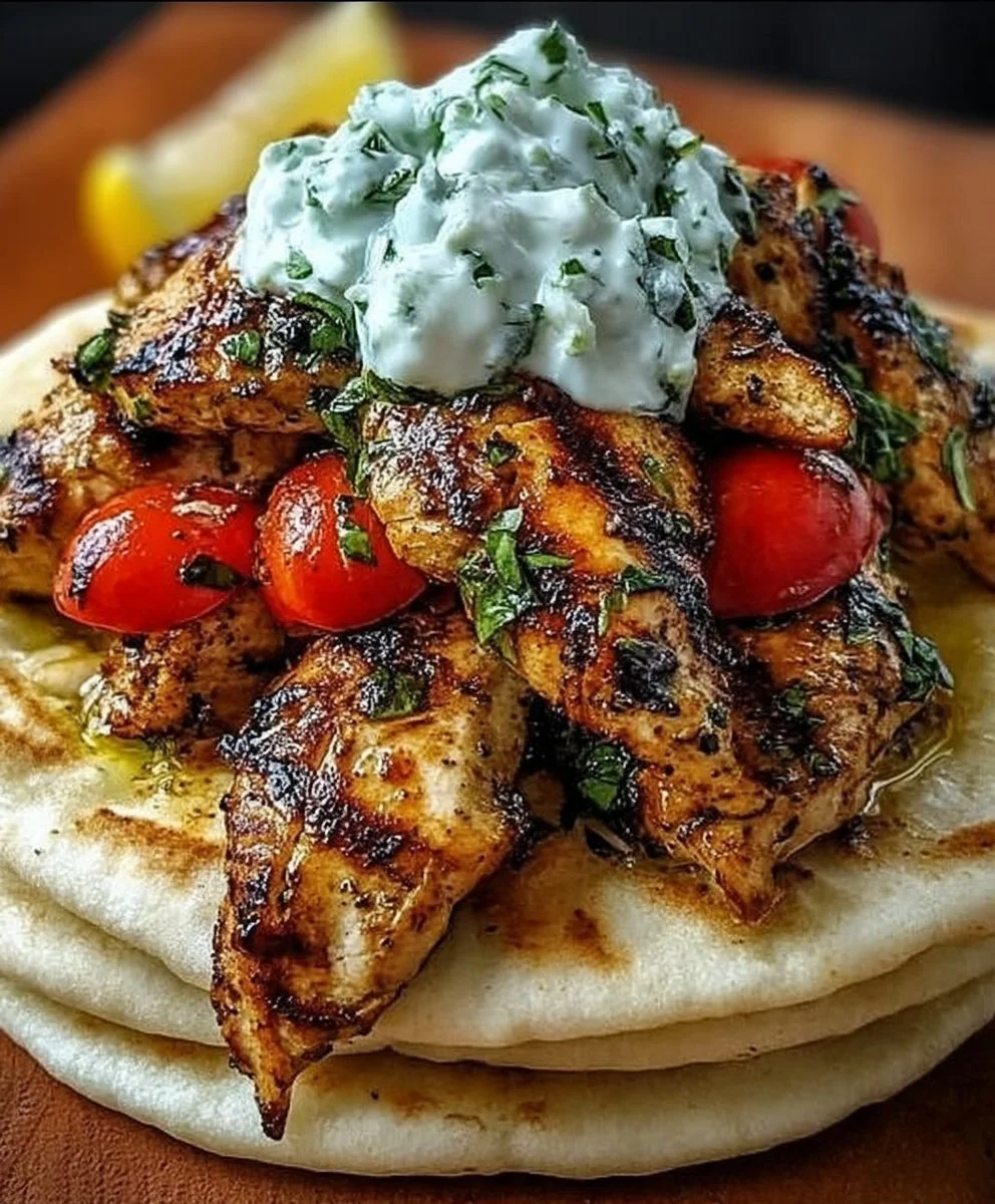 Greek Chicken Gyros with Lemon-Herb Marinade and Tzatziki