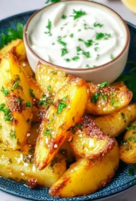 Delicious Greek Lemon Potatoes garnished with herbs and lemon slices