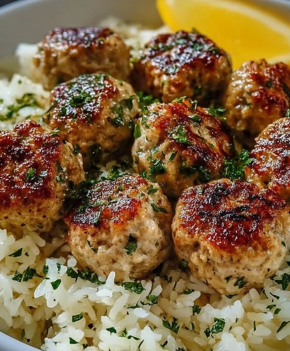 Greek Turkey Meatballs with Lemon Herb Rice