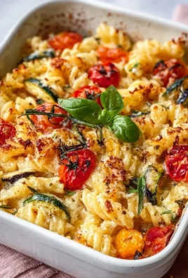 Healthy baked feta pasta with fresh vegetables on a plate