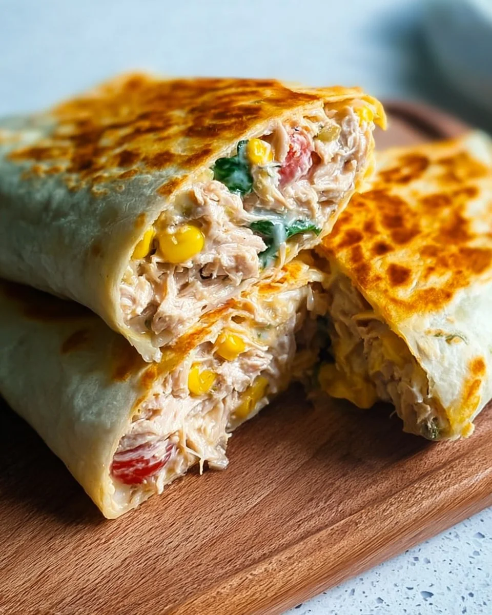 Healthy tuna melt wrap with fresh ingredients on a plate