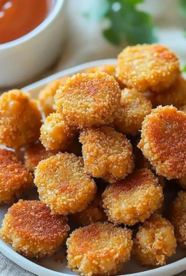 Plate of healthy vegan chickpea nuggets with dipping sauce