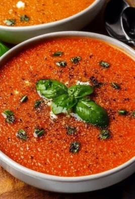 High protein tomato soup with cottage cheese served in a bowl