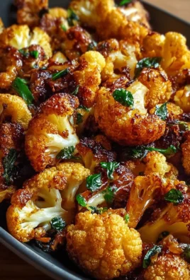 Bowl of honey curry roasted cauliflower garnished with herbs