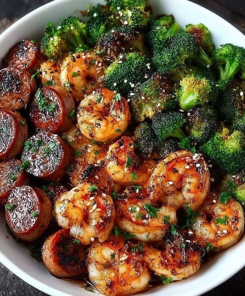 Honey Garlic Shrimp with Sausage and Broccoli
