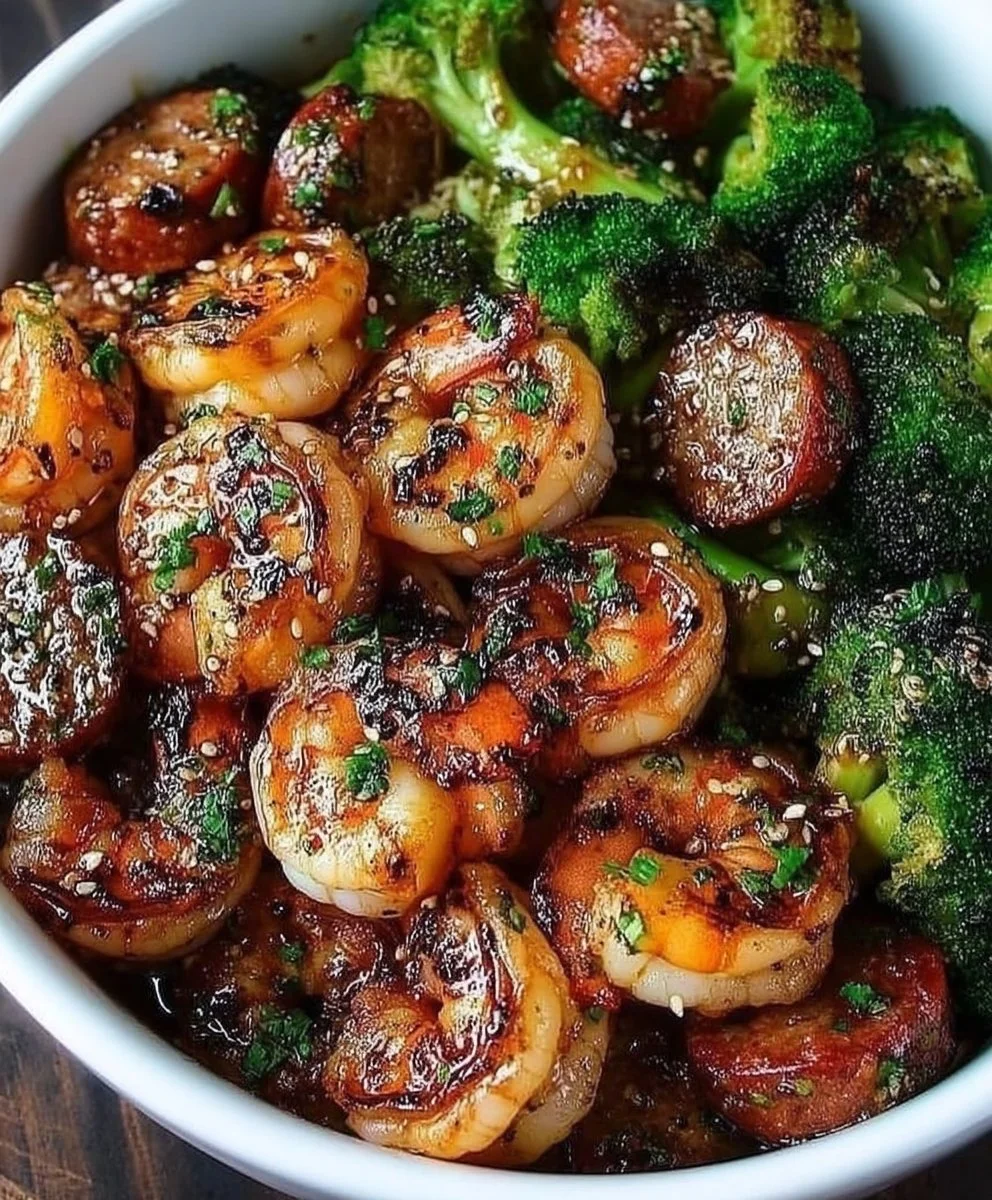 Honey Garlic Shrimp with Sausage and Broccoli