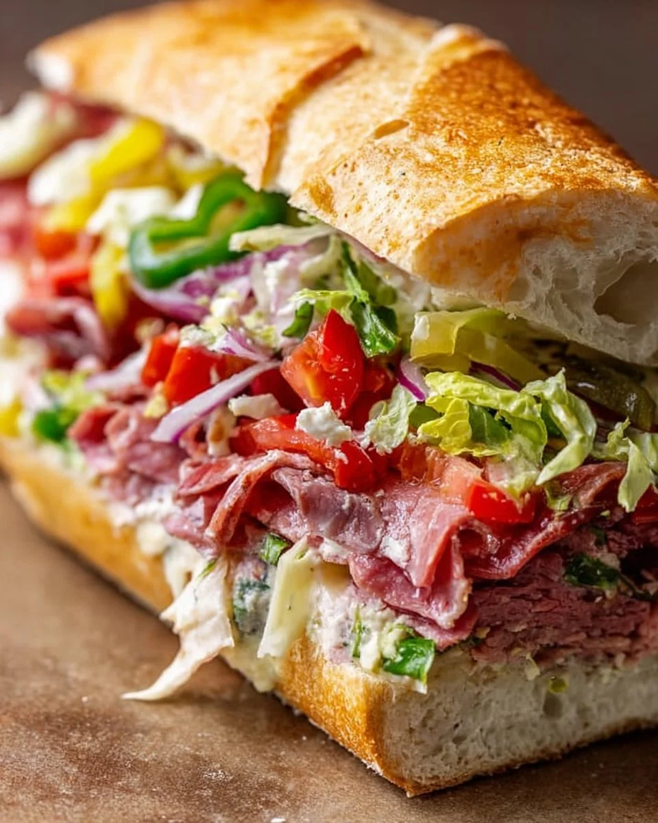 Delicious Italian Grinder Salad Sandwich with fresh ingredients and toppings