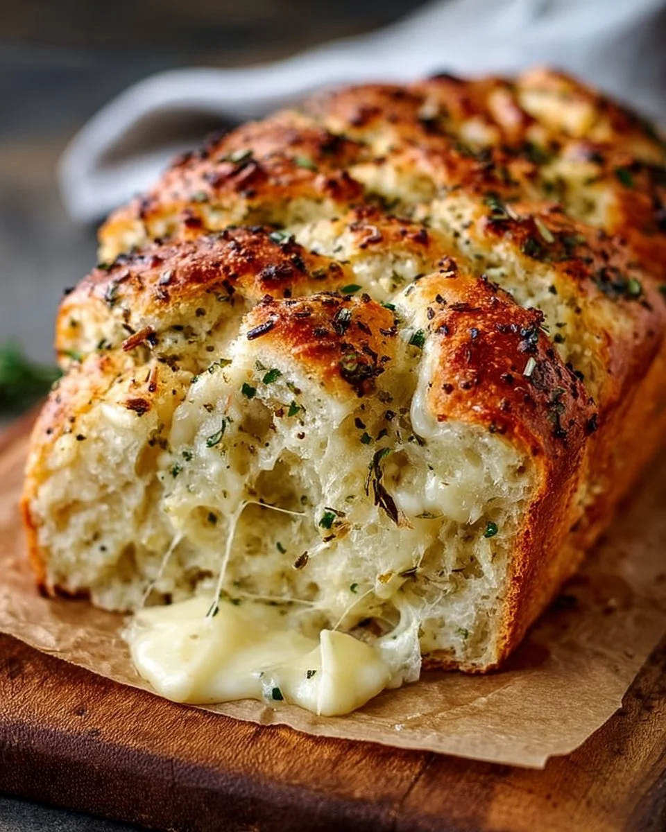 Freshly baked Italian Herb and Cheese Bread with herbs and cheese topping.
