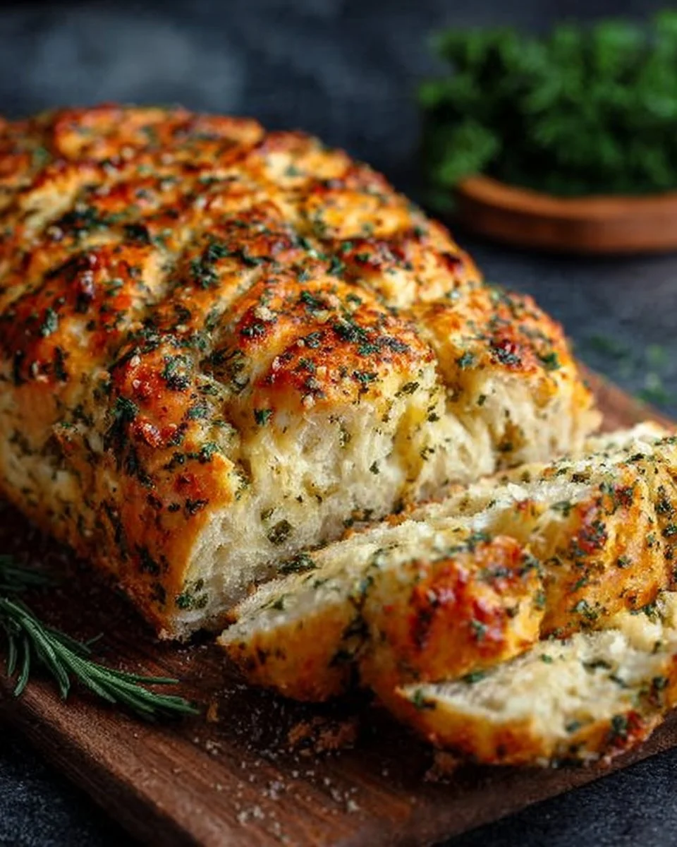 Loaf of Italian herbs and cheese bread fresh out of the oven