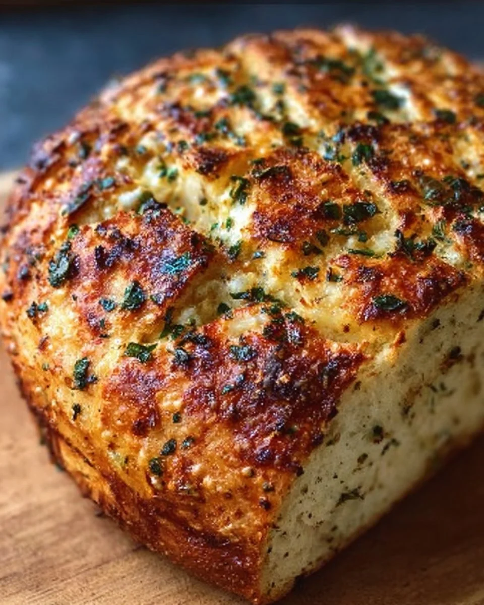 Freshly baked Italian Herbs and Cheese Bread with herbs and cheese topping