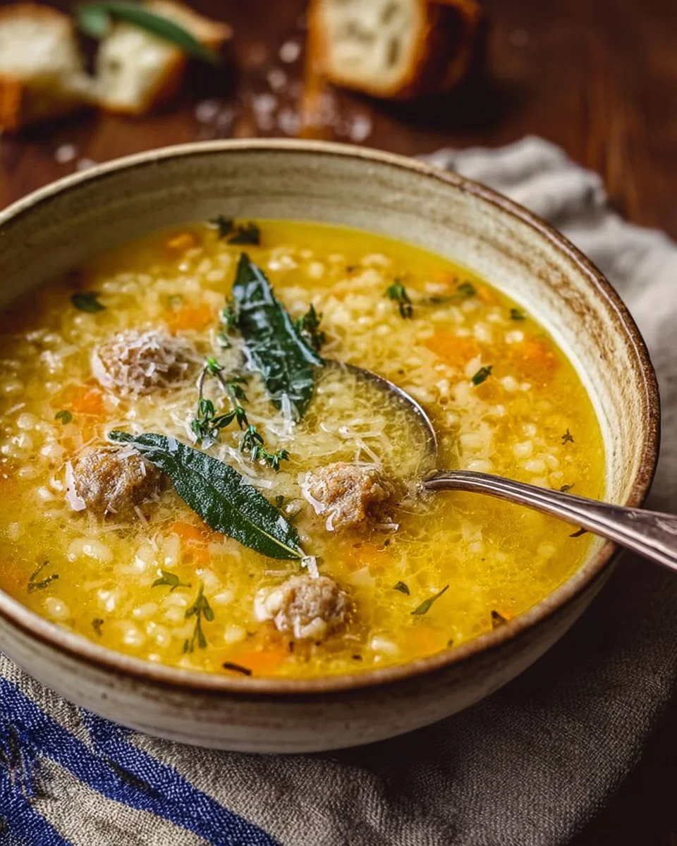 Bowl of Italian penicillin soup, a comforting and healing recipe.