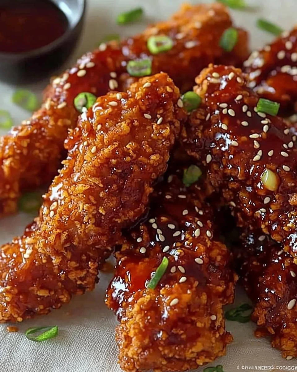 Crispy Korean Fried Chicken made in an air fryer, garnished and ready to serve.