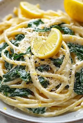 Plate of lemon ricotta pasta with spinach garnished with herbs