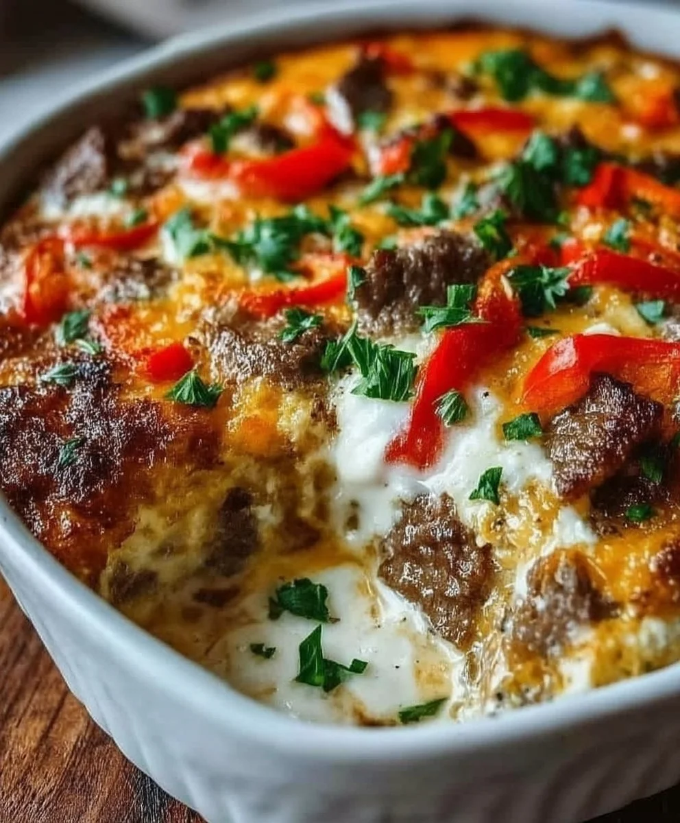 Low Carb Philly Cheesesteak Casserole