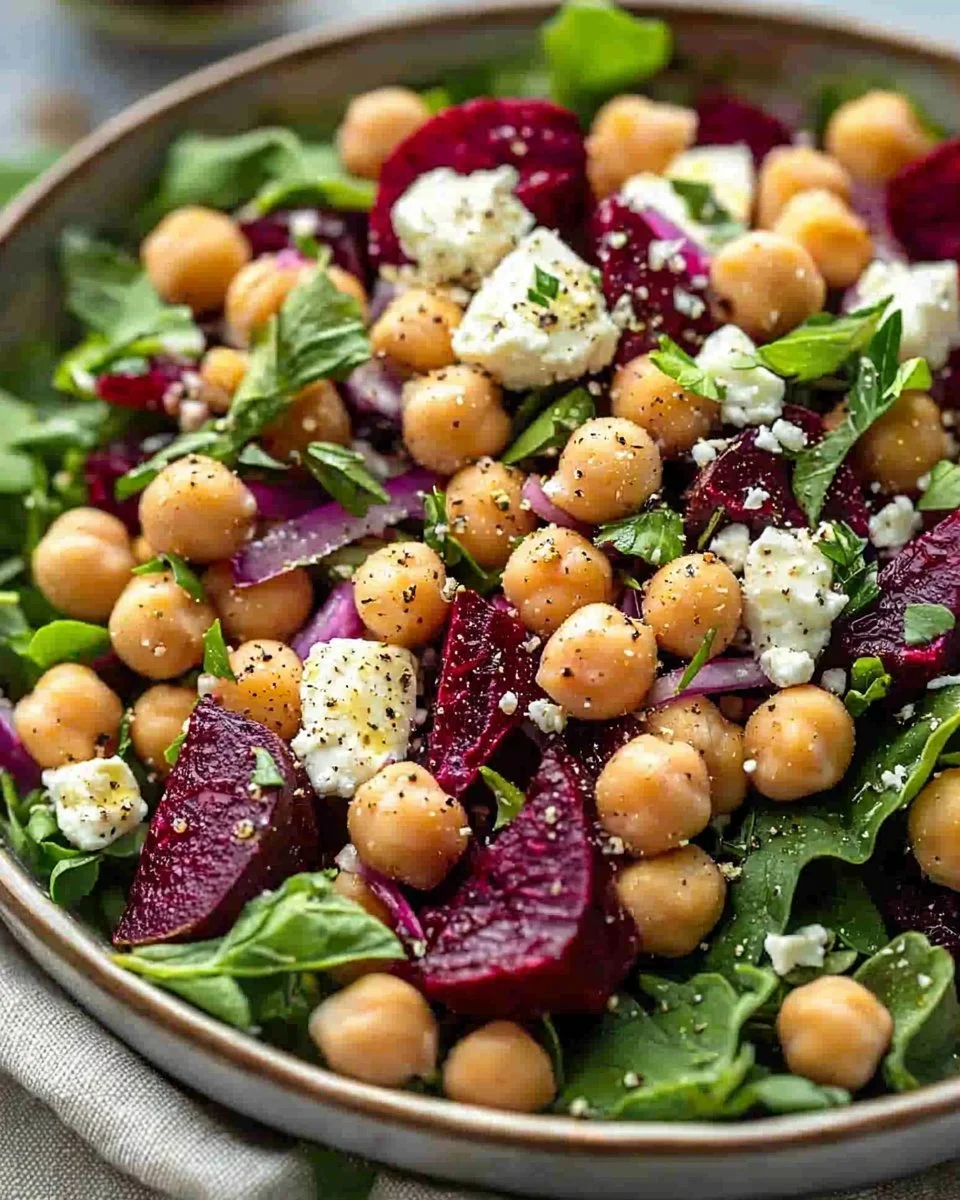 Mediterranean Chickpea and Roasted Beet Salad with vibrant vegetables