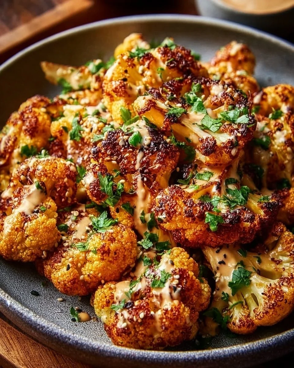 Bowl of Moroccan cauliflower with tahini-honey dressing