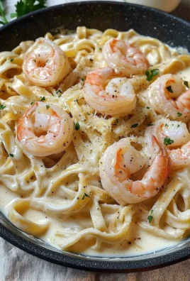 One Pan Shrimp Fettuccine Alfredo served on a plate with herbs