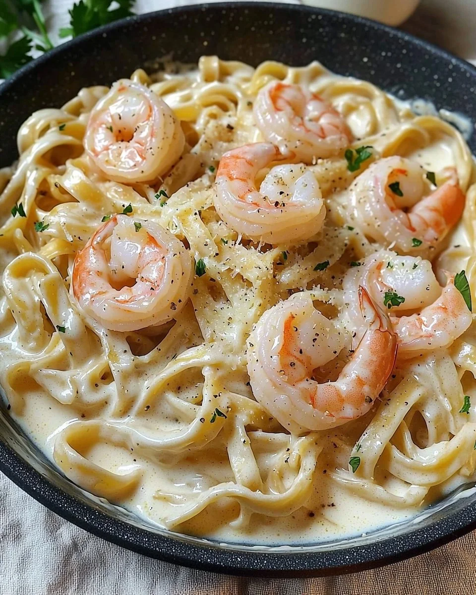 One Pan Shrimp Fettuccine Alfredo