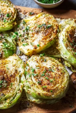 Parmesan cabbage steaks served on a plate with fresh herbs