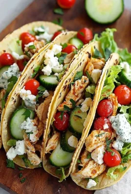 Quick Mediterranean Chicken Tacos topped with fresh veggies and herbs
