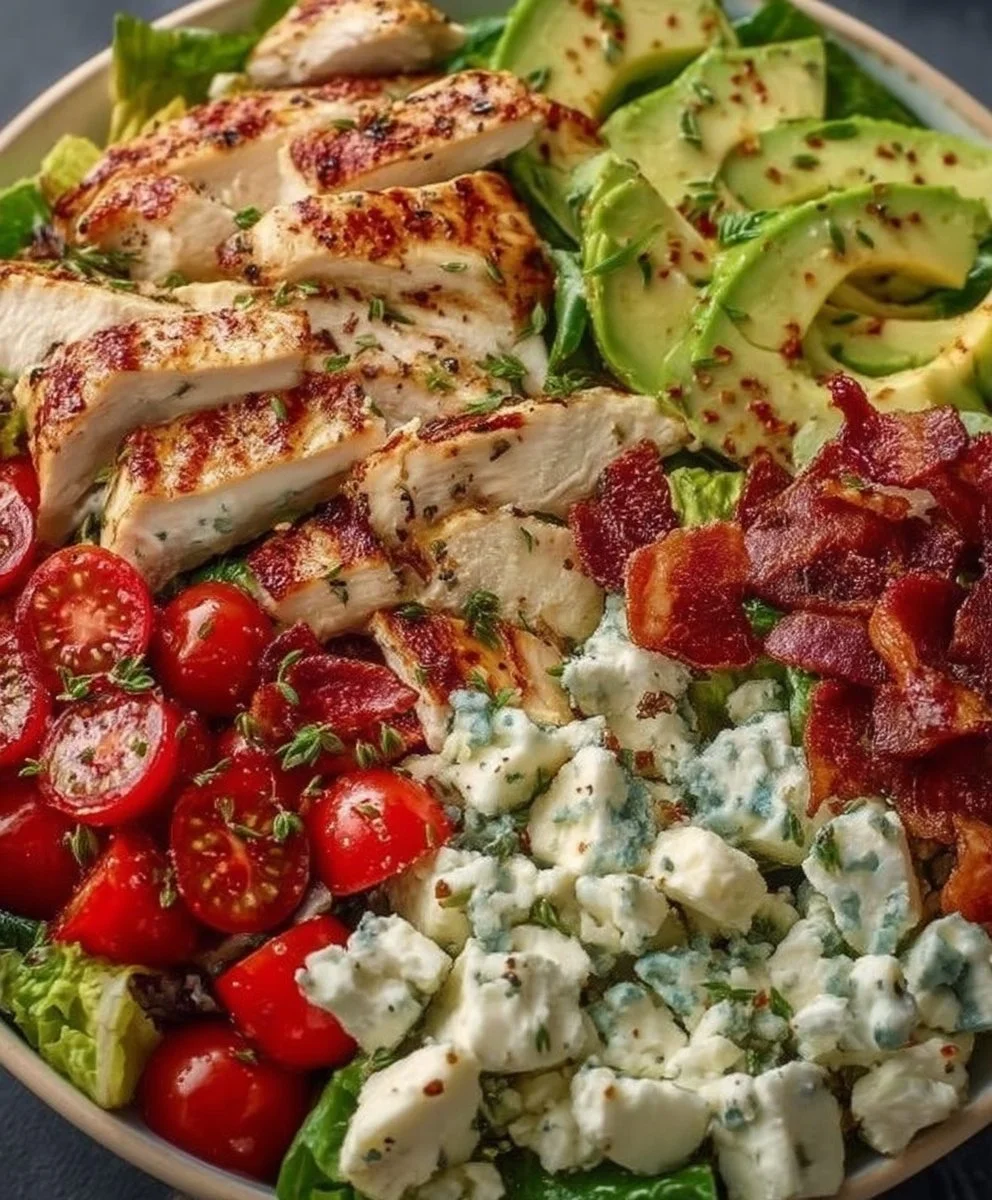 Delicious BLT Chicken Salad with lettuce, tomatoes, bacon, and grilled chicken