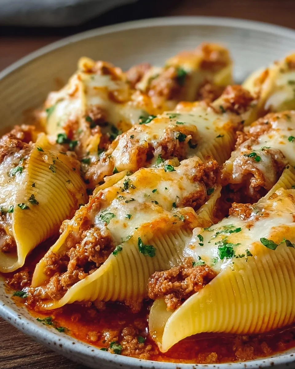 Delicious stuffed pasta shells filled with cheese and herbs, ready for baking.