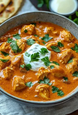 Delicious plate of butter chicken with rice and naan, showcasing vibrant spices.