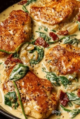 Delicious Tuscan Chicken with creamy sauce and sun-dried tomatoes