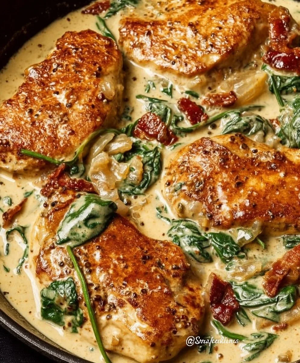 Delicious Tuscan Chicken with creamy sauce and sun-dried tomatoes