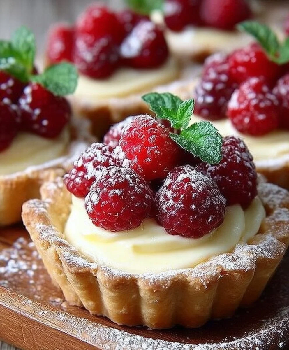 Vanilla Cream Tarts with Fresh Raspberries