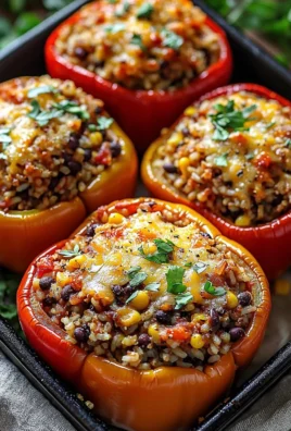 Colorful vegetarian stuffed bell peppers filled with grains and vegetables
