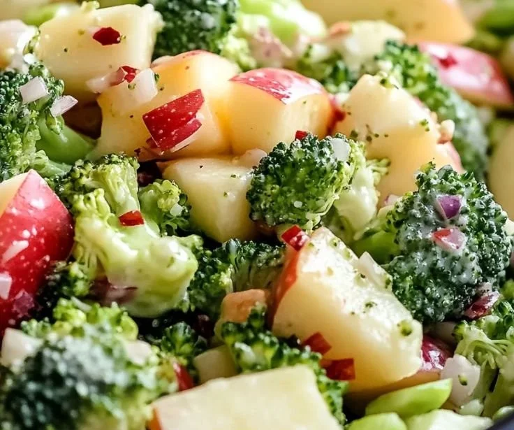 Delicious Apple Broccoli Salad with fresh apples and broccoli garnish