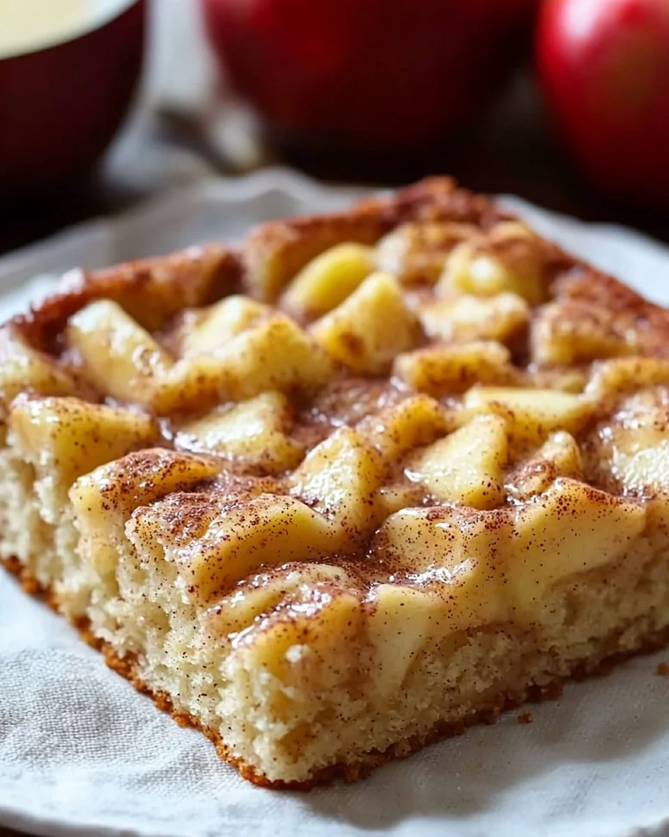 Delicious Apple Cinnamon Sheet Cake with frosting and decorative apples