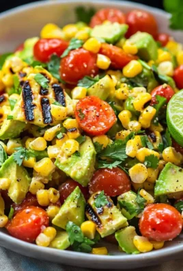 Fresh avocado corn salad with vibrant ingredients in a bowl.